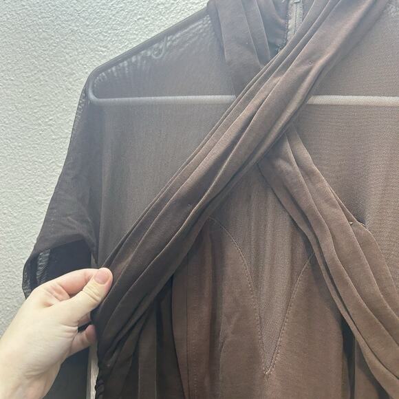 Vtg Tadashi Shoji Brown Long Mesh Sheer Sleeves Dress Formal Evening Gown SZ L - Picture 14 of 16